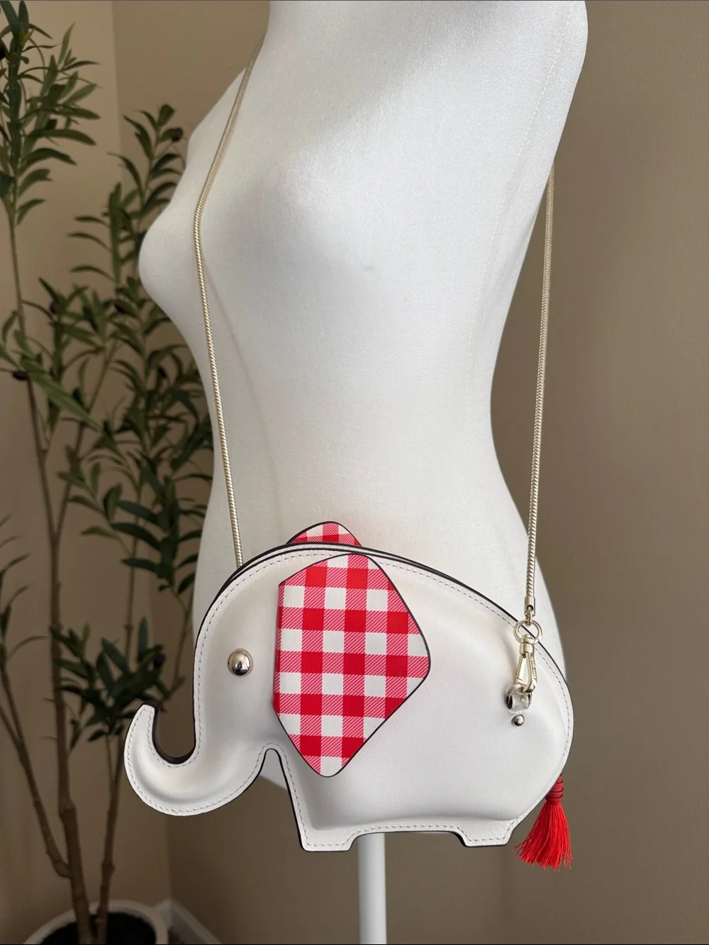 Kate Spade Tiny Elephant Crossbody Purse White Red